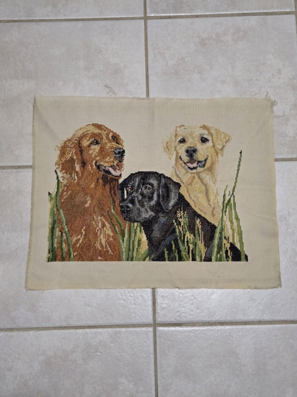 Large Vintage Dog Cross Stitch Needlepoint, ready to frame Labrador Retriever